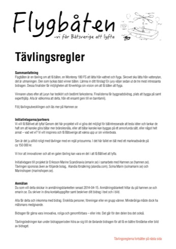 Flygbåten - Tävlingsregler