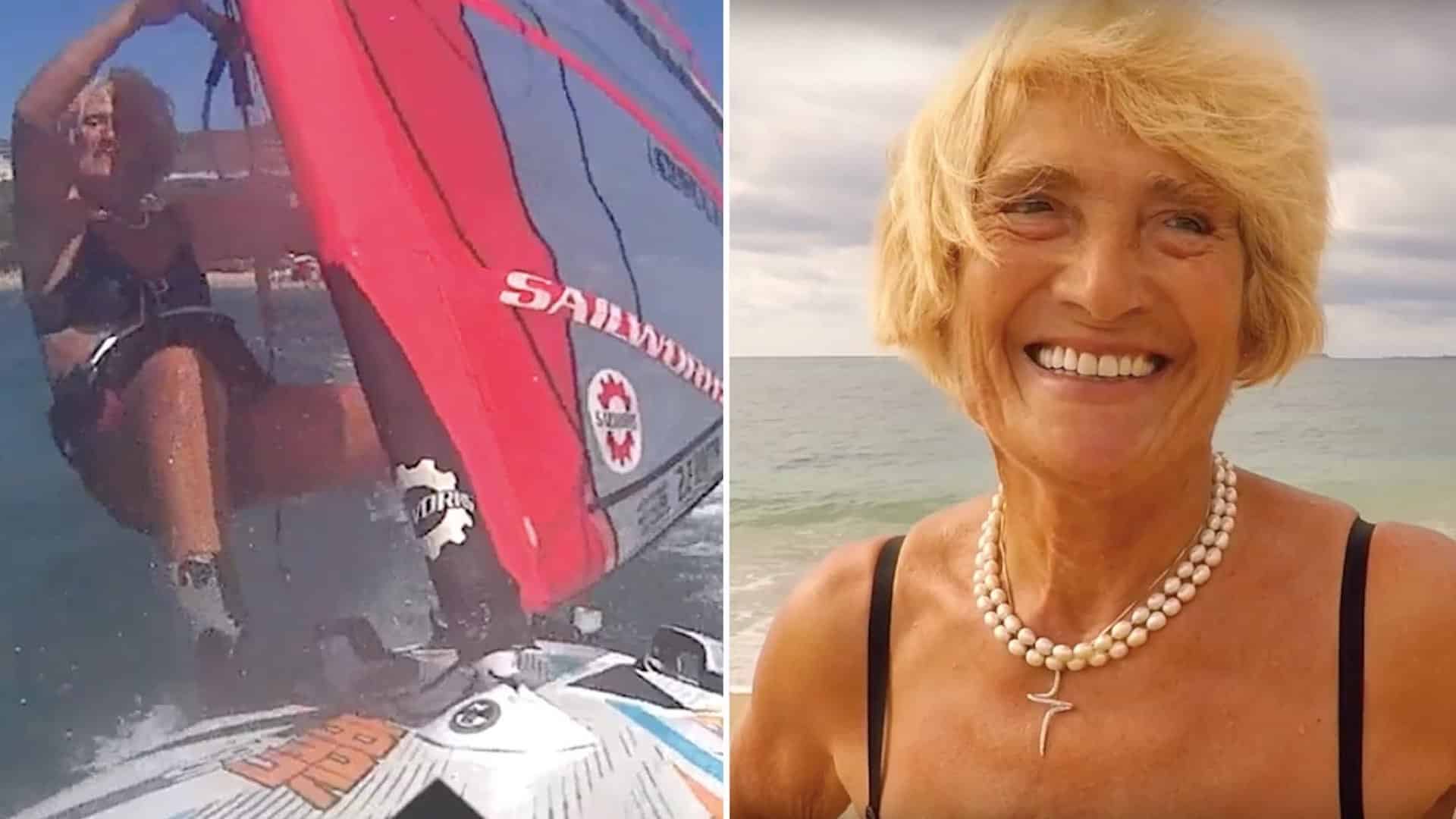 81-årig kvinna sätter rekord i vindsurfing. 